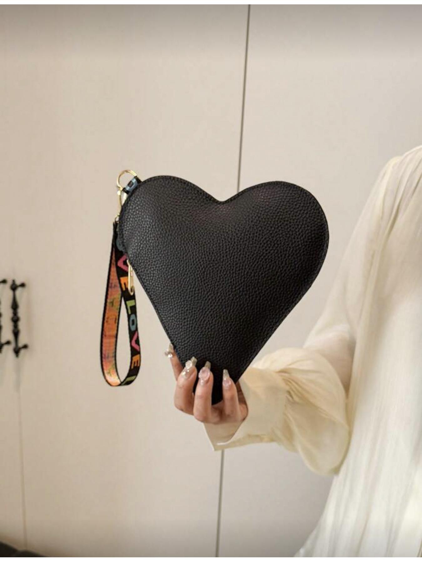 Women's Fashion Personalized Heart Shaped Solid Color PU Leather Mini Handbag Elegant Coin Wallet Retro Daily Work Commuter Wallet Handbag Chic Handbag Vintage Chic Purse