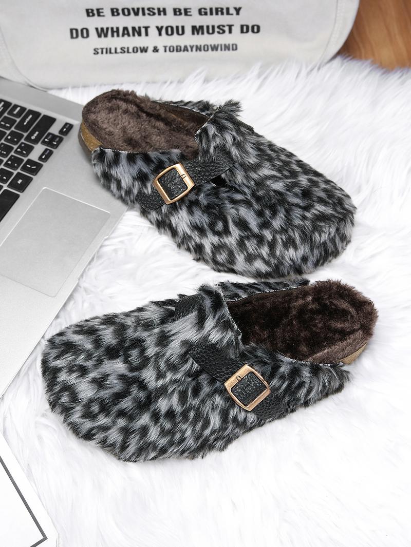 Women Men High-Quality Faux Fur, Classic Animal Pattern, Wide Fit Leopard Design, Perfect Holiday Gift, Warm Winter Shoes, Slip On Clog