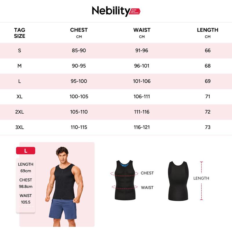Nebility Mens Junlan Sauna Shirt for Men Sauna Suit Sweat Wasit Trainer Vest For Working Out Athletic Techwear Fitness Top Workout Underwear
