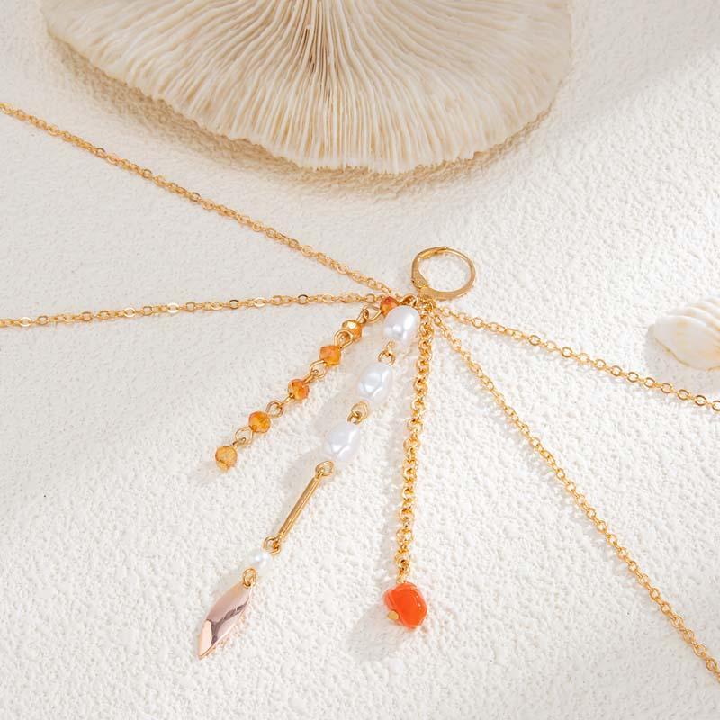 Sexy Metal Pearl Shell Pendant Chest Chain for Women Girls Fashion Gold Color Sun Multilayer Tassel Body Chain Bikini Jewelry