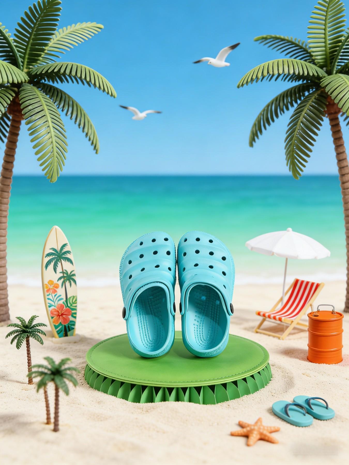 Summer New Pure Color Holey Shoes, Cute Thick Sole Anti-Slip Comfortable Breathable Closed-Toe Kids Sandals, Beach Resort Indoor Outdoor Slippers, Eva Slippers, Casual Beach Slippers