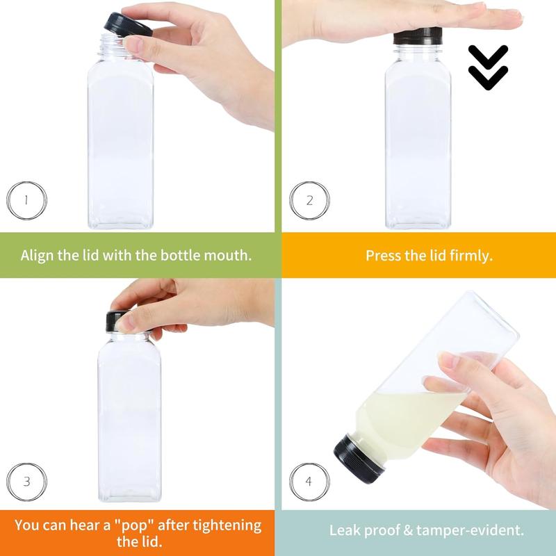 Plastic Dispensing Bottle, 36pcs 16oz Empty Plastic Juice Bottles with Caps, Reusable Clear Bulk Beverage Containers for Juice, Milk and Other Beverages