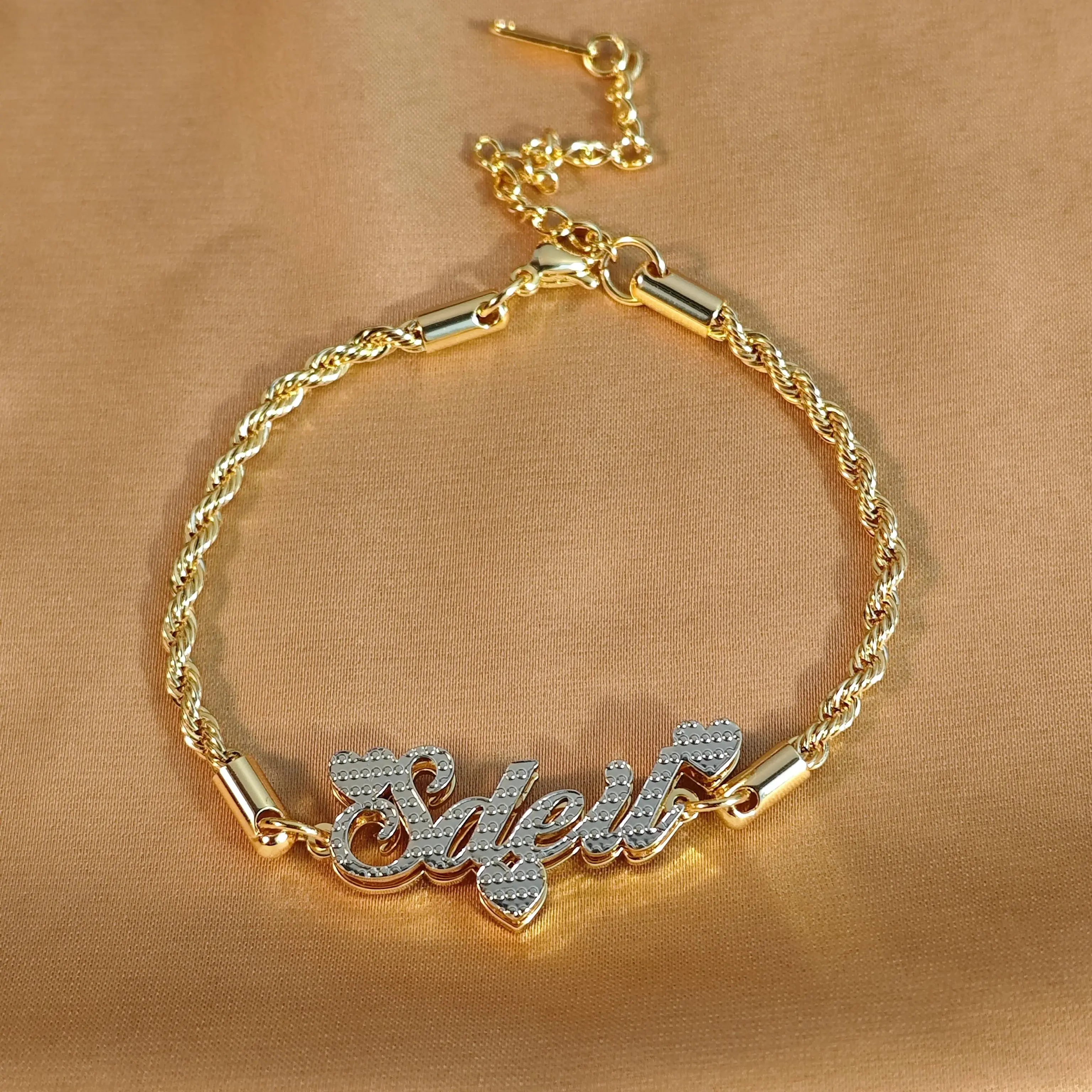 Custom Double Plated Nameplate Anklet Stainless Steel Rope Chain Personalized Double Layered Nameplate Anklet Women's Jewelry