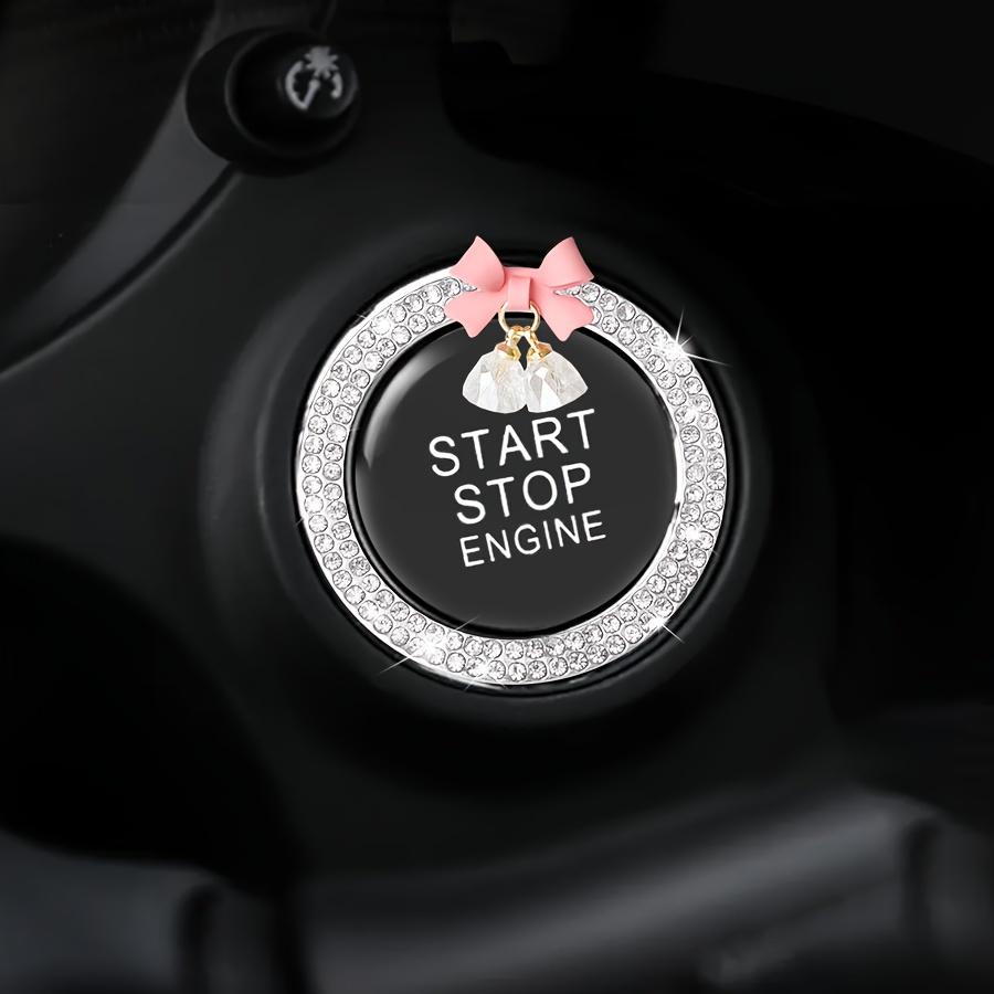 Car Start Button Decorative Ring: 1pc, with Diamond Bow Crystal Ignition Circle, One-Touch Start Sticker Decoration Ring