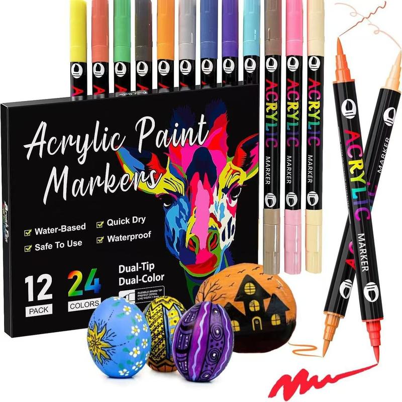 Acrylic Paint Marker Pen Set, 1 Set 24/48/72/96/120 Color Double Tip Double Color Acrylic Paint Drawing Marker Pen, Art Supplies for Rock Painting, Wood, Canvas, Stone, Glass, Quick Dry Colorful Marker Set, Art School Supplies, Art Materials