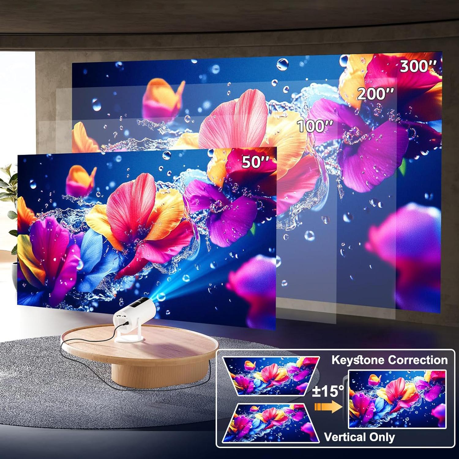 Mini Projector 350ANSI 720P Native 4K Decode | Android 13 Dual WiFi6 BT5.2 | Auto Keystone 130" Screen for Home Cinema | US Stock