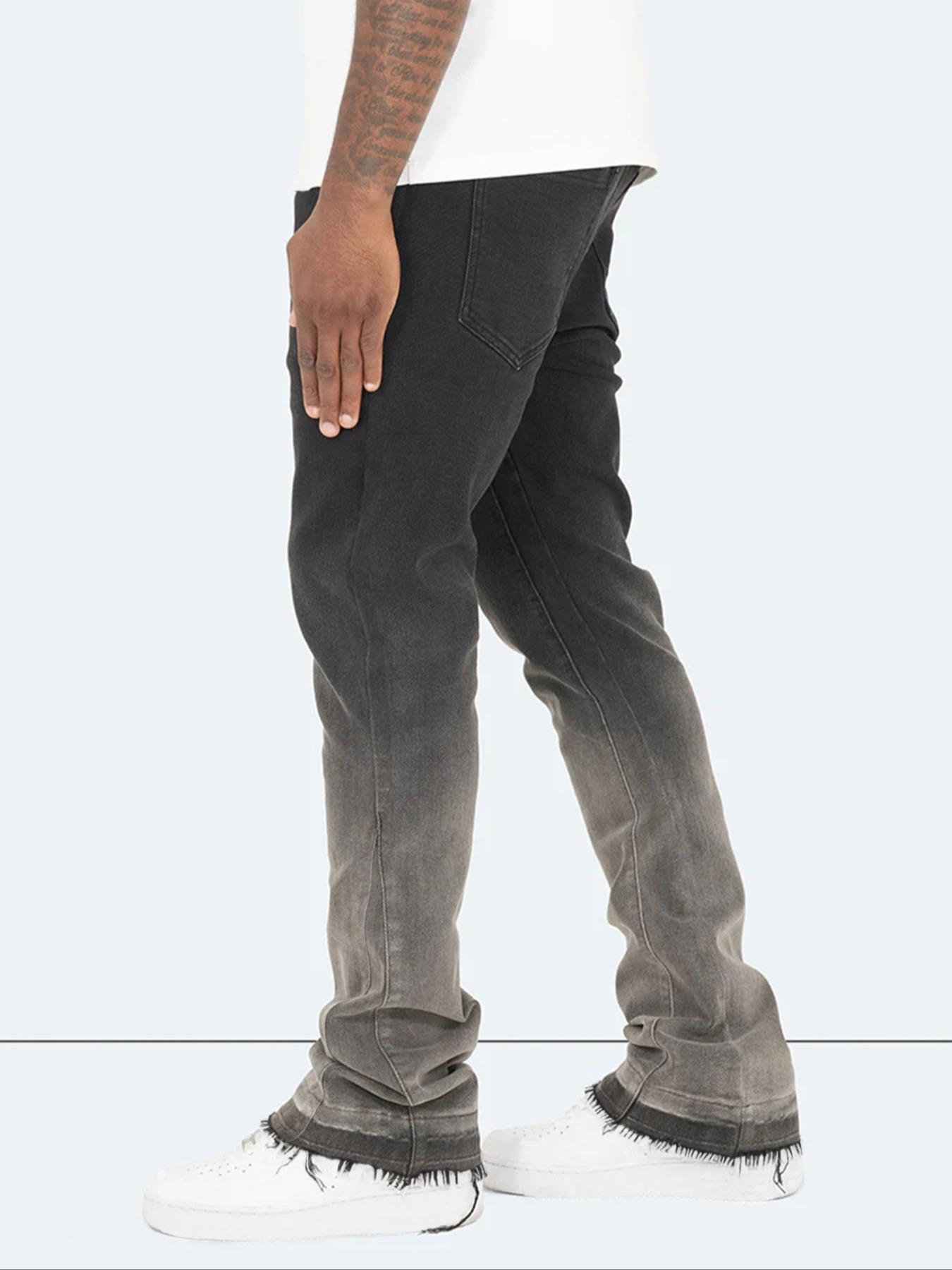 Men's Slim Fit Elastic Straight Leg Denim Jeans, Vintage Washed Distressed Gradient Streetwear Street Style, All-Season Fashion Pants