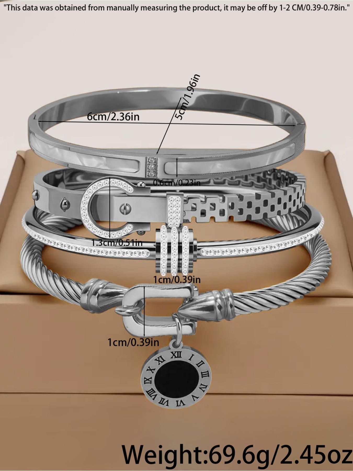 4-Piece Luxury Stainless Steel High Quality Bracelet Set, Women's Gold-plated Rhinestone Decorative Stackable Bracelets, Classic Wrist Accessory, Perfect Exquisite Holiday Gift