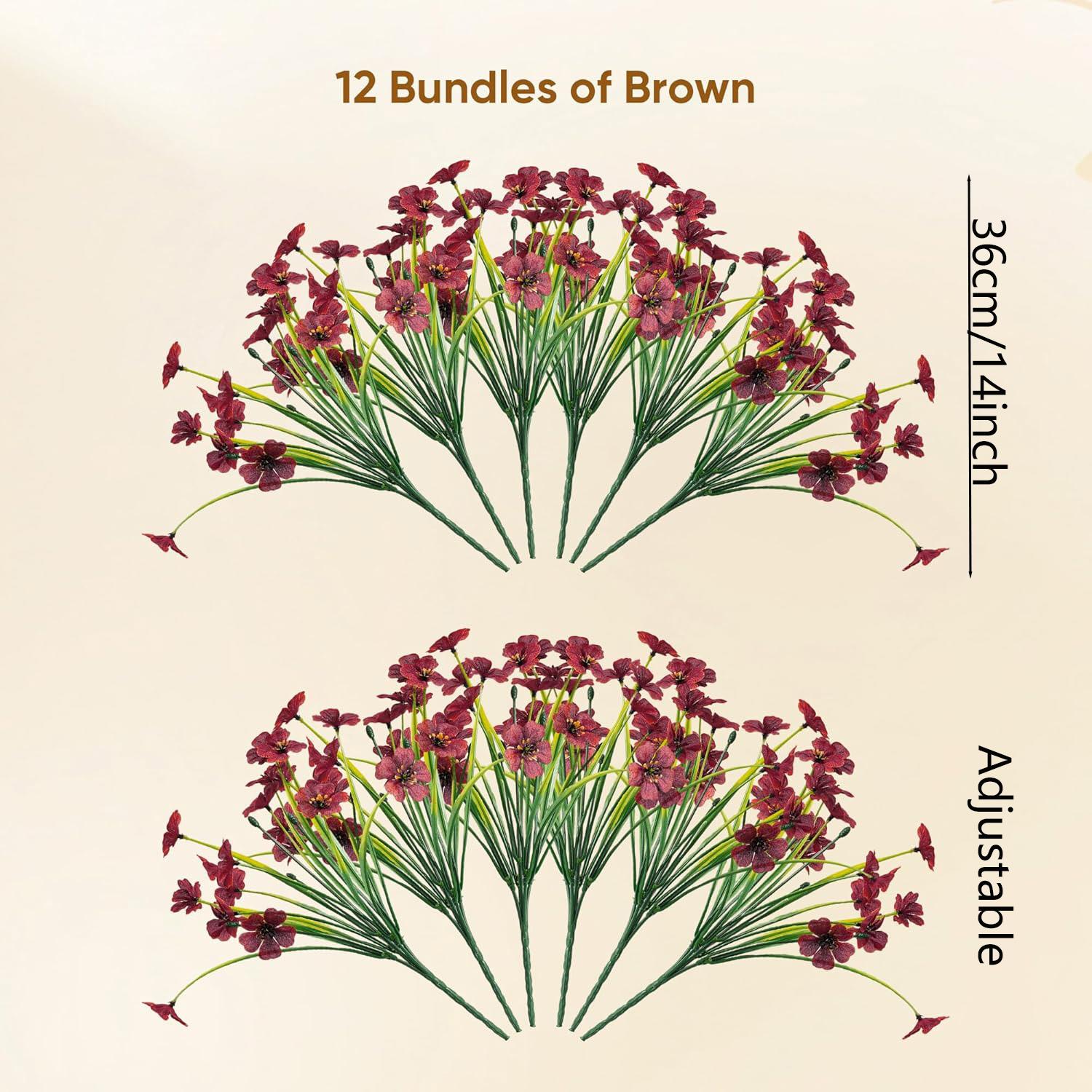 Artificial Fake Plants Flowers, Artificial Potted Flower for Outdoor Outside Fall Decoration,12 Bundles Faux Silk Daisy in Planter UV Resistant Look Real for Home Front Door Porch Patio Garden Balcony Autumn Decor(Brown)