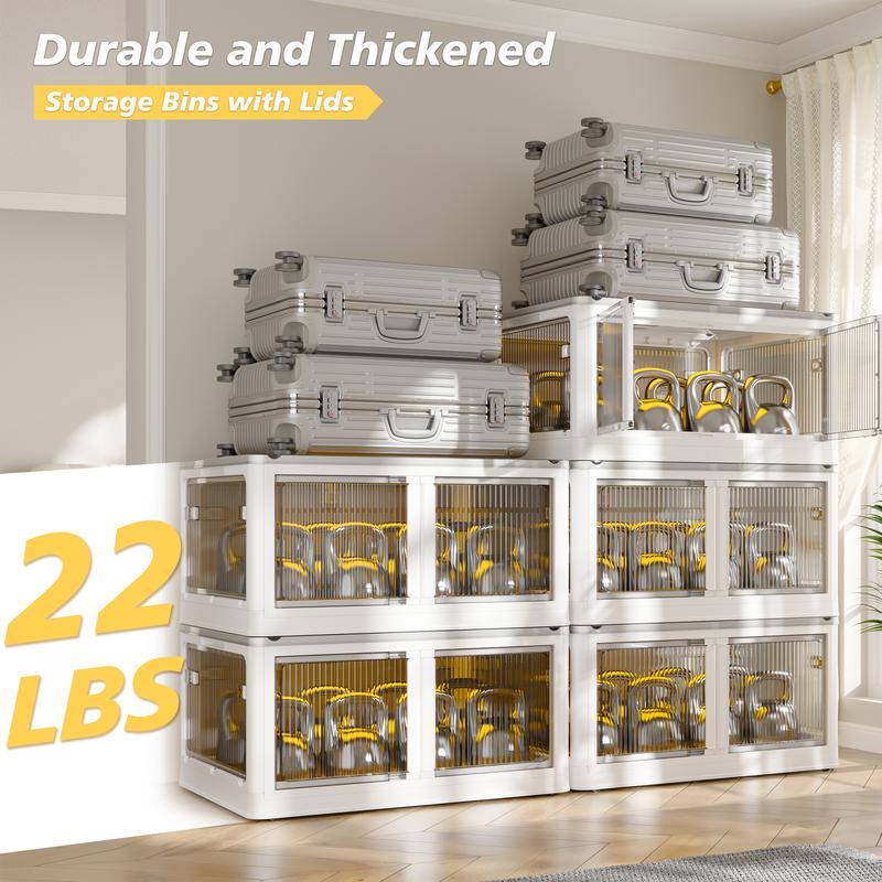 Raybee Stackable with Wheels Storage Organizer, Large Plastic Storage box with Lid Collapsible Storage Bins for Closet Organizers, Storage Containers Box for Bedroom Office