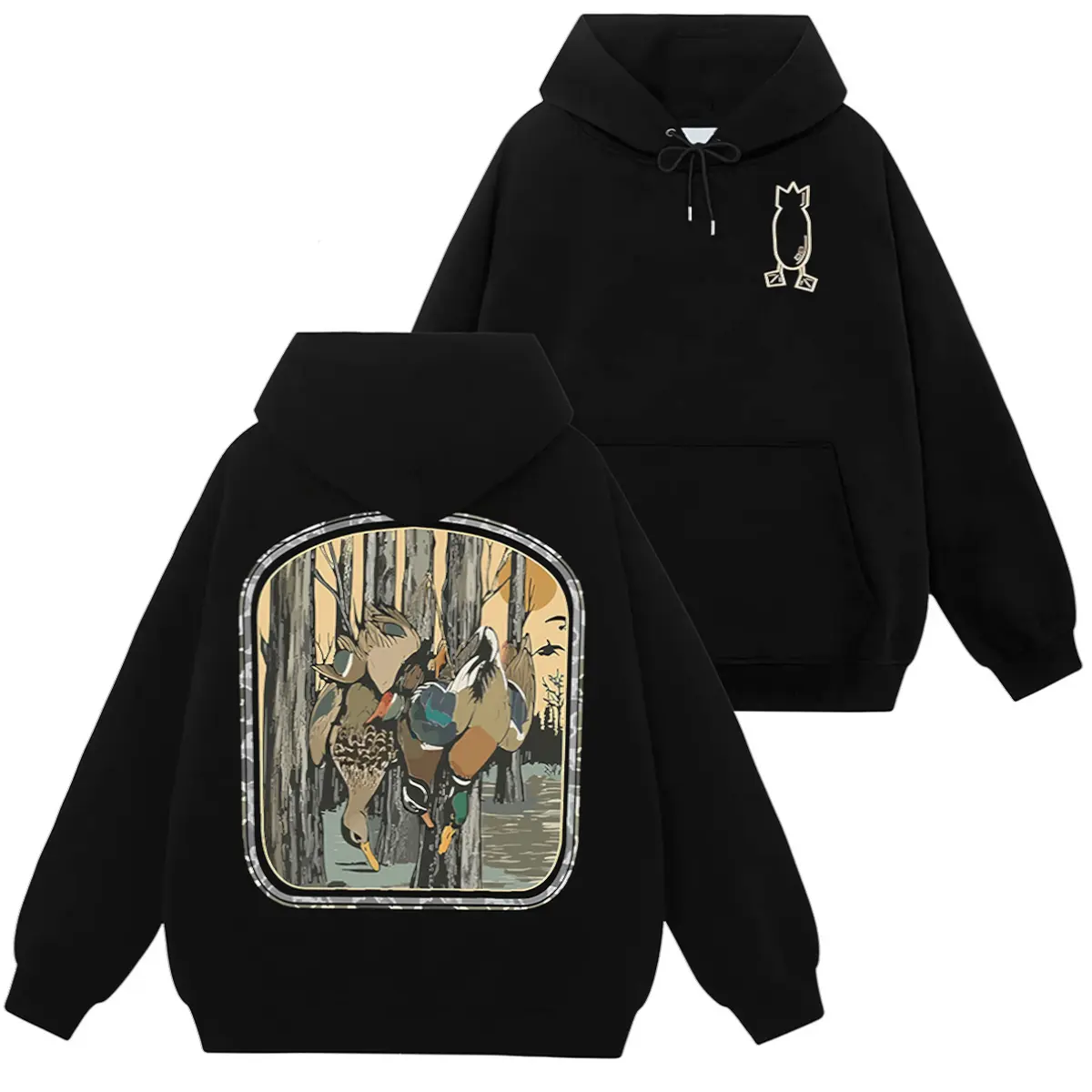Waterfowl Hunting Hoodie |   Sweatshirt |   T-Shirt, Wood Duck Forest Graphic Pullover, Old School Dive Bomb Hunter Apparel, Professional Waterfowl Hunter Statement Sweatshirt, Outdoor Duck Hunting Vintage Graphic Hoodie For Men Women