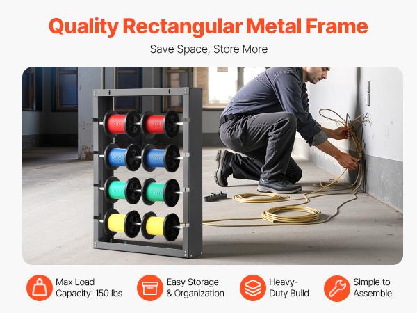 VEVOR Wire Spool Rack, 4 Adjustable Rods, Cold-Rolled Steel Wire Spool Holder Wall Mounted for Multi-Spools, Wiring Storage, 150 lbs Capacity Cable Dispenser, for Electrical Industrial Retail Use VEVOR Wire Spool Rack, 4 Adjustable Rods, Cold-Rolled Steel Wire Spool Holder Wall Mounted for Multi-Spools, Wiring Storage, 150 lbs Capacity Cable Dispenser, for Electrical Industrial Retail Use