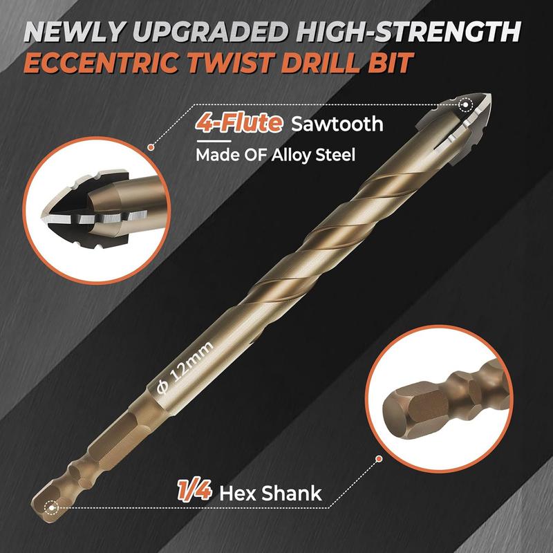 MirrorZone Masonry Drill Bit Set,7 Count Sawtooth Eccentric Drill Bit Set,Industrial Strength Carbide Drill Bit Tip,Suitable for all Tiles,Ceramics,Glass,Marble,Concrete,Stainless Steel.