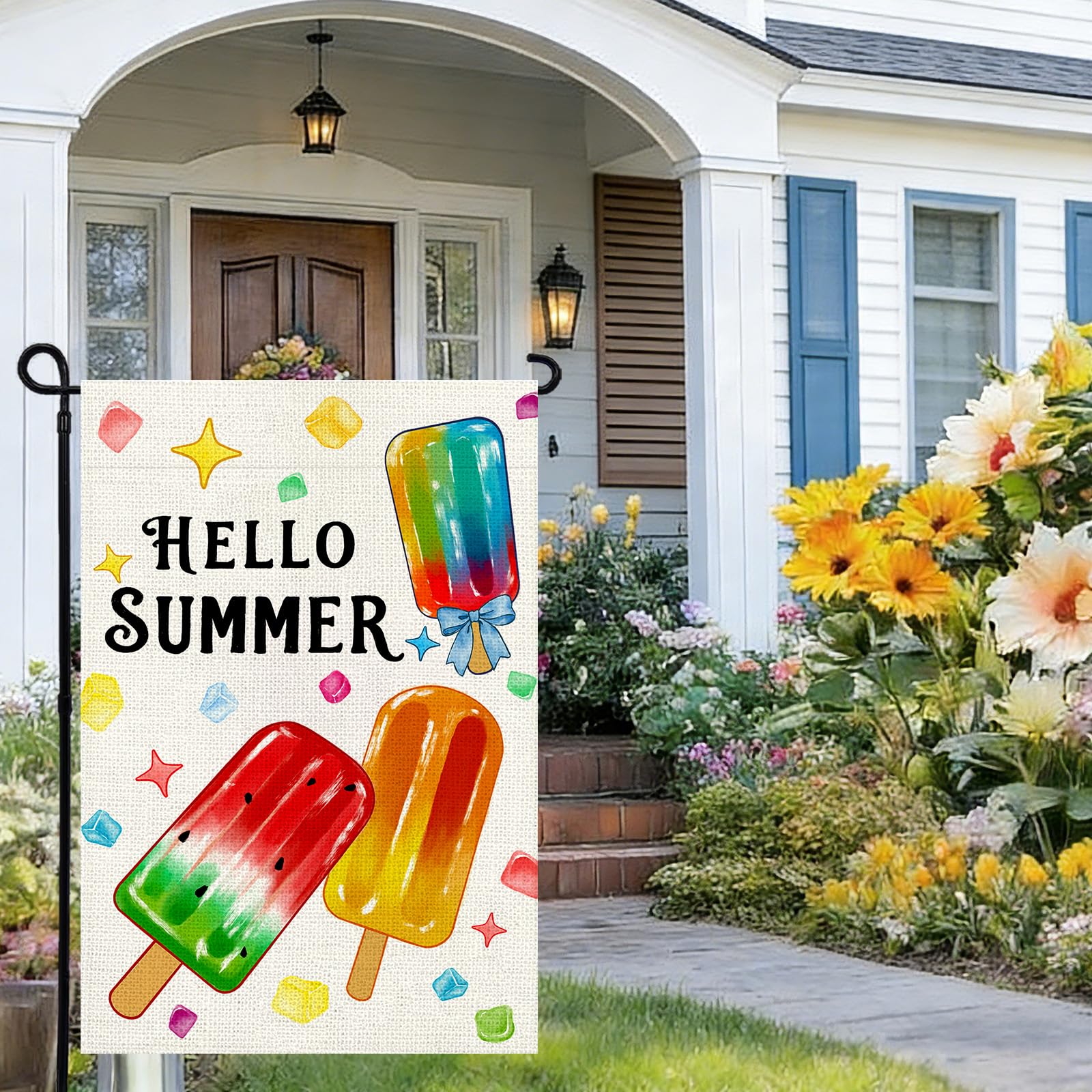 1-Piece Summer Garden Flag, 12x18 inches, Popsicle Design, Double-Sided Linen Flag for Outdoor Garden Decor (Flagpole Not Included)