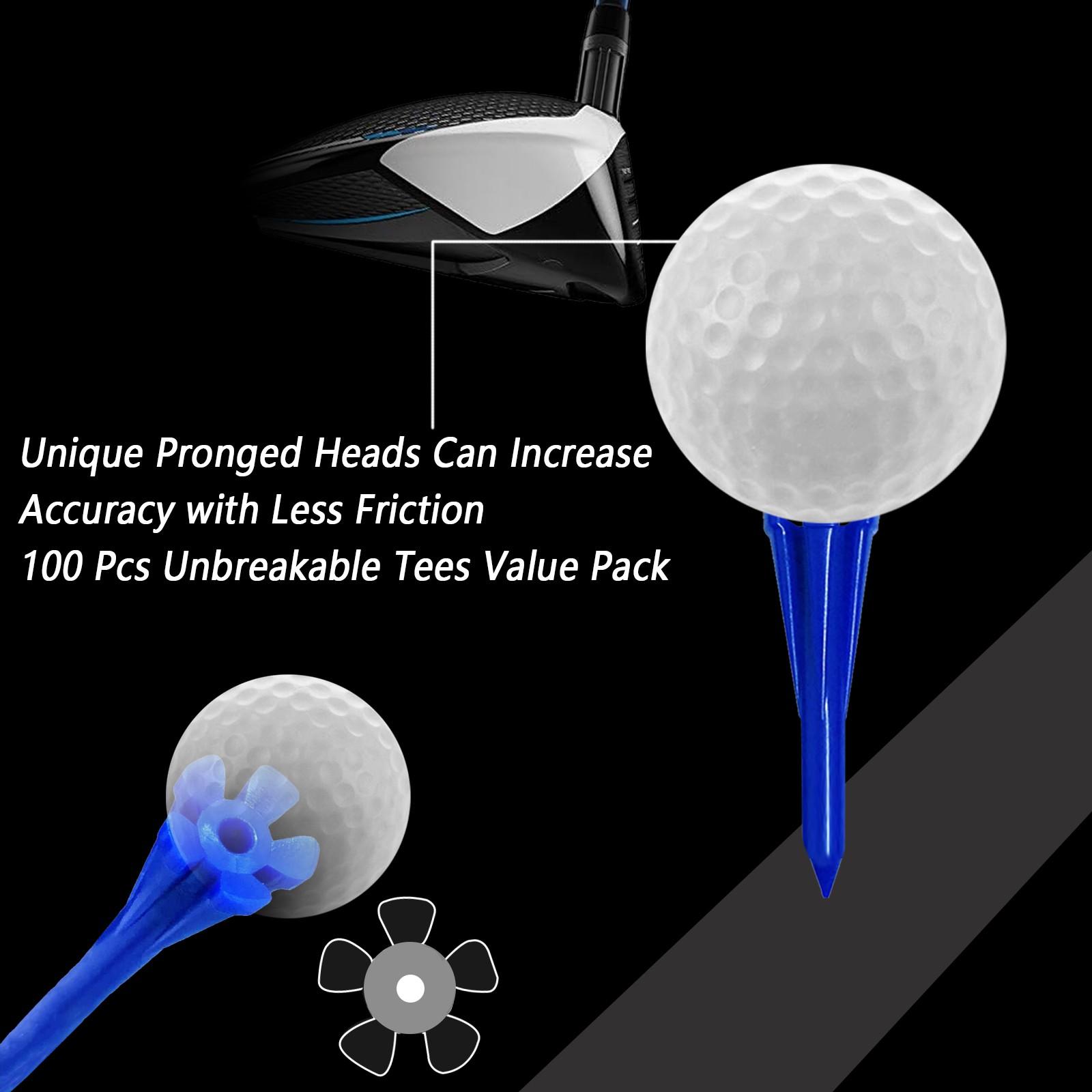 Golf Tees Plastic 1 1/2 inch Value 100 Pack, Upgrade More Unbreakable Bulk Stable Reduce Friction Side Spin Tee for Men Women Ladies