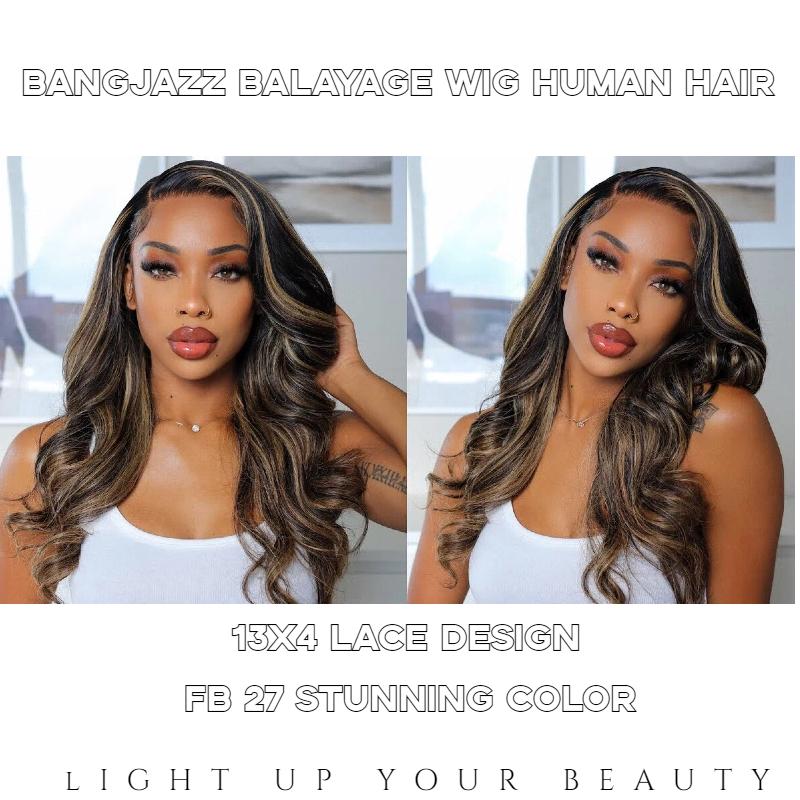 BangJazz FB/27 Balayage  Wigs Human Hair 13x6 Body Wave Highlight Lace Front wigs 180% Density Ombre Glueless Human Hair Wig for Women Pre Plucked