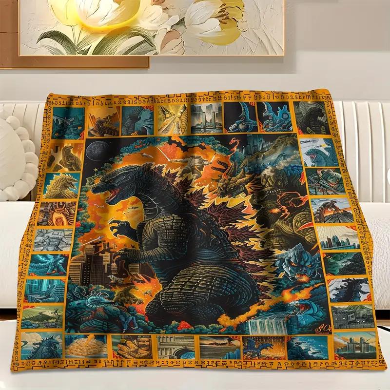 Monster-Themed Flannel Throw Blanket  Soft Cozy decorative giftable fluffy lightweight slogan print reversible fluffy fleece personalized flannel Gift