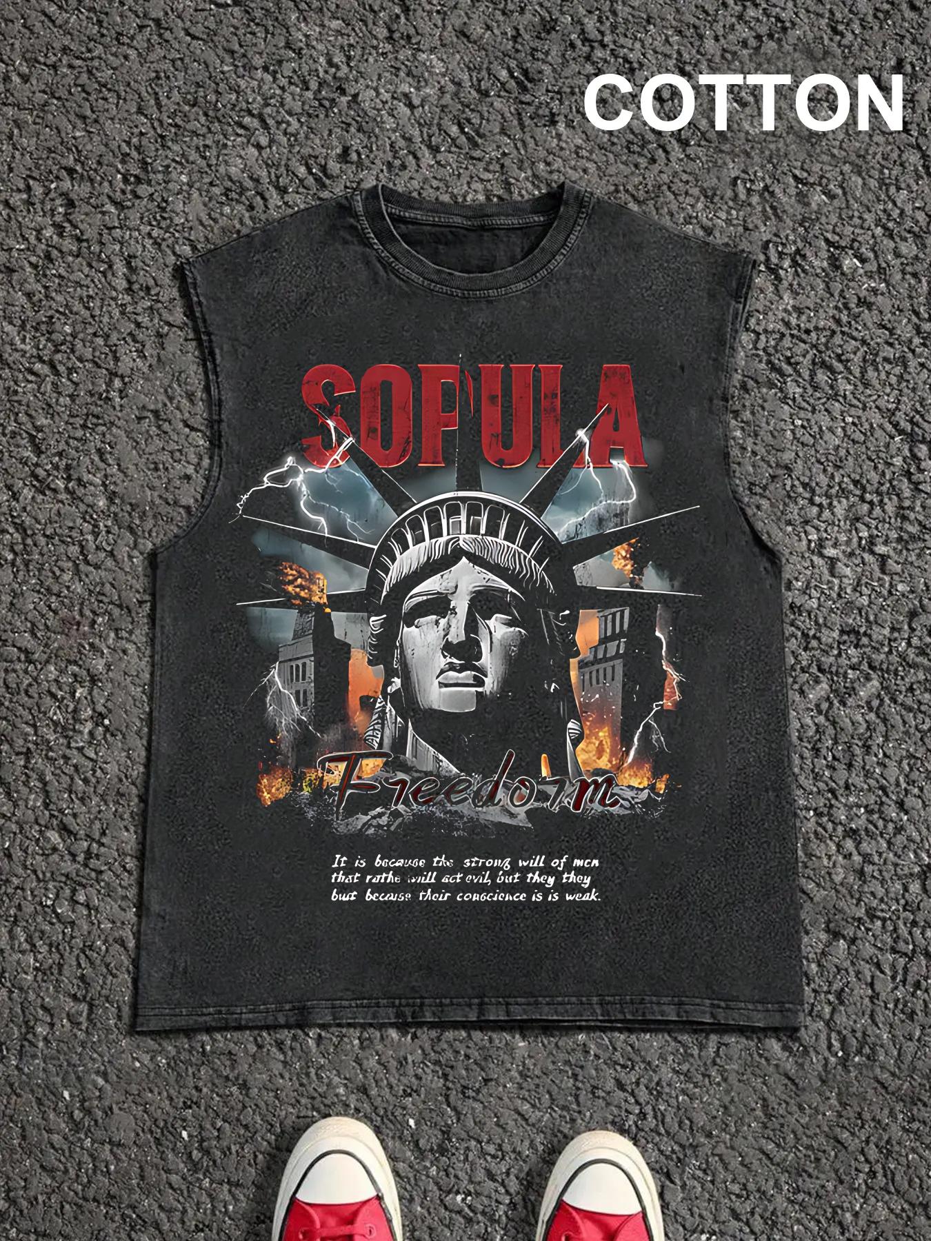 Men's Letter Print Knit Tank Tee, Regular Fit Casual Sleeveless Top for Summer, Men's Top for Daily Wear