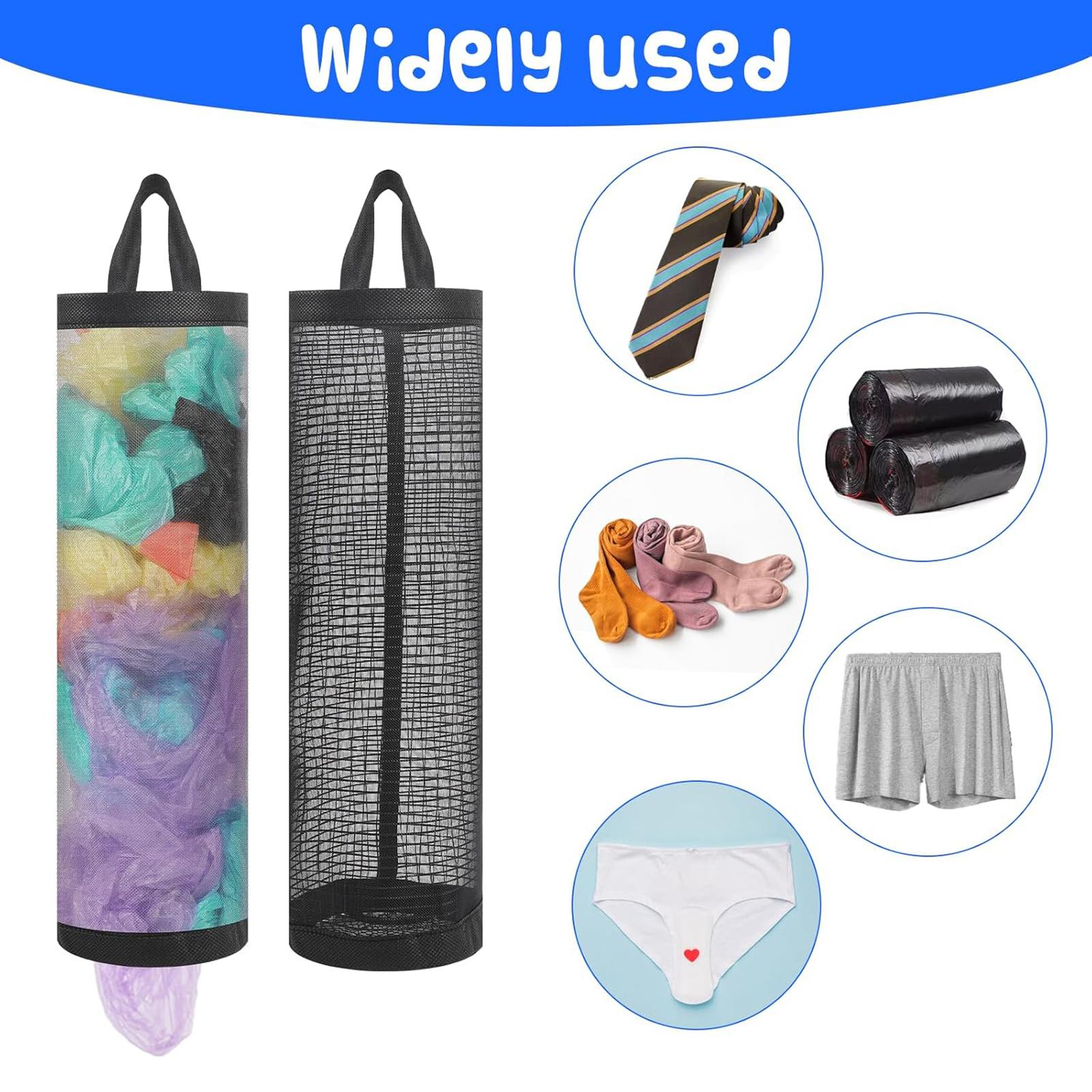 Free 2 Self-Adhesive Hooks,2 Counts Plastic Bag Storage Bag,Hanging Foldable Mesh Bag,Garbage Bag Organizer,Kitchen Storage Bag,Kitchen Organizer,Household Items.