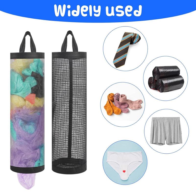 Free 2 Self-Adhesive Hooks,2 Counts Plastic Bag Storage Bag,Hanging Foldable Mesh Bag,Garbage Bag Organizer,Kitchen Storage Bag,Kitchen Organizer,Household Items.