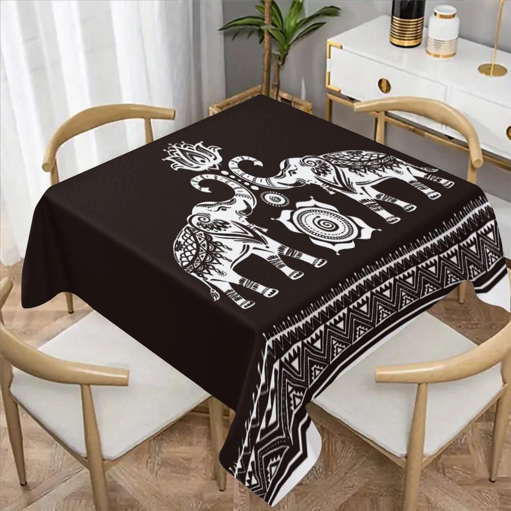 Bohemian Elephant Pattern Tablecloth Set, Fabric, Suitable for Dining Tables, Tea Tables, TV Stands, Picnic Mats, Home and Party Use, Picnic Table Cover