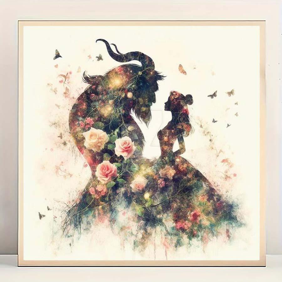 1pcs 5D DIY handmade diamond painting kit, 5D diamond art set, DIY decoration, beast, princess, rose diamond painting kit full round drill DIY, mosaic, diamond art, DIY art home decor, suitable for Halloween and Christmas.