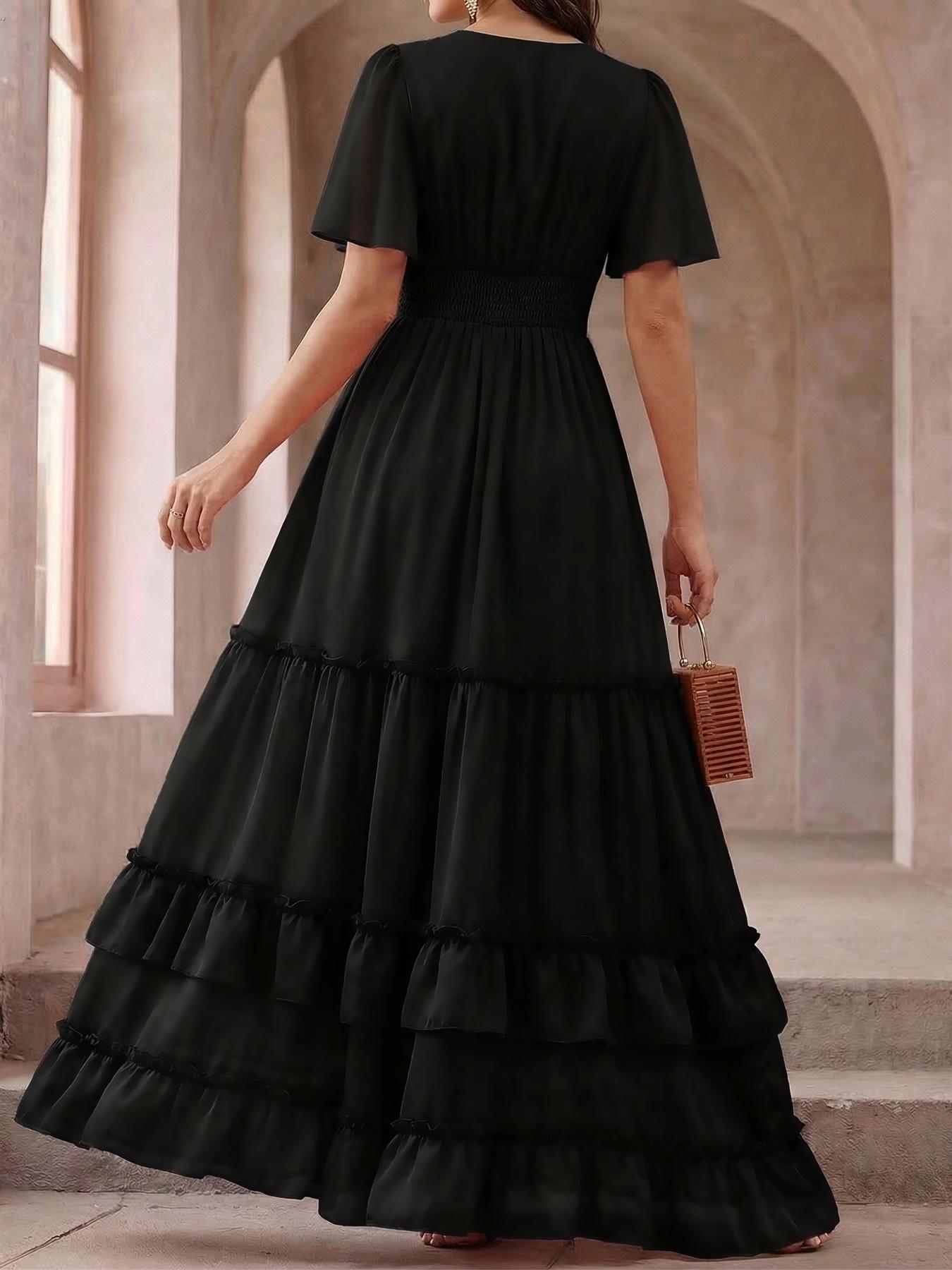 Spring Summer Dress, Cake Skirt V Neck Ruffle Long Dress, French Gentle Style, Beach Vacation, Wedding Bridesmaid Dress