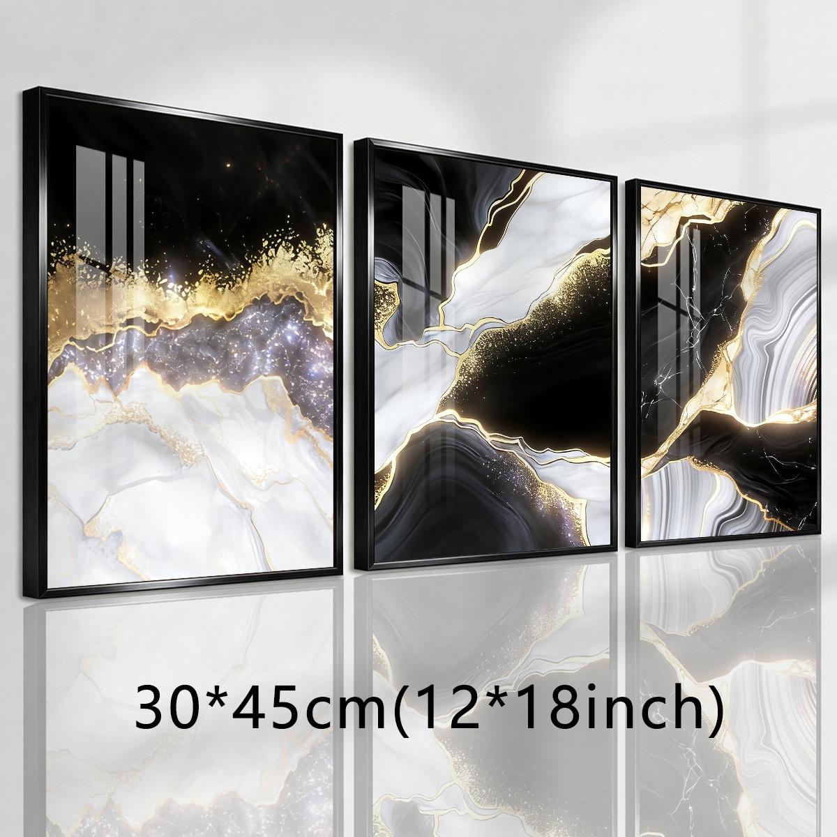 3 Counts Aluminum Alloy Framed Painting, Black White Gold Abstract Marble Art Pictures, Home Decoration For Living Room, Bedroom, Office, Restaurant, Hallway Wall Decor, Odorless Print Artwork, Luxury Perfect Gift For Friends And Family
