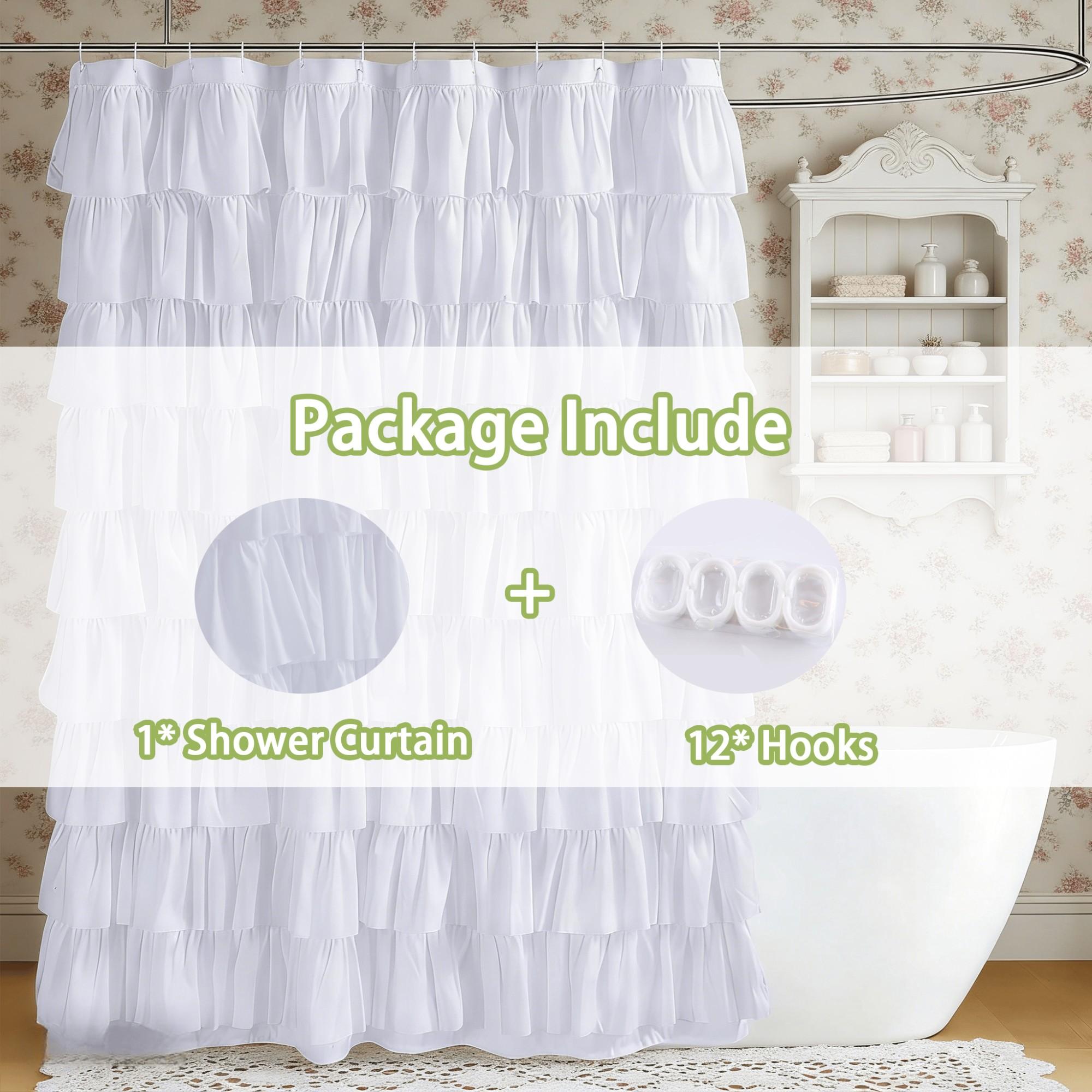 Vintage Ruffled Shower Curtain, 72x72 Inch, Soft Polyester Fiber, Artistic Patchwork Design, Easy Hanging with Eyelets