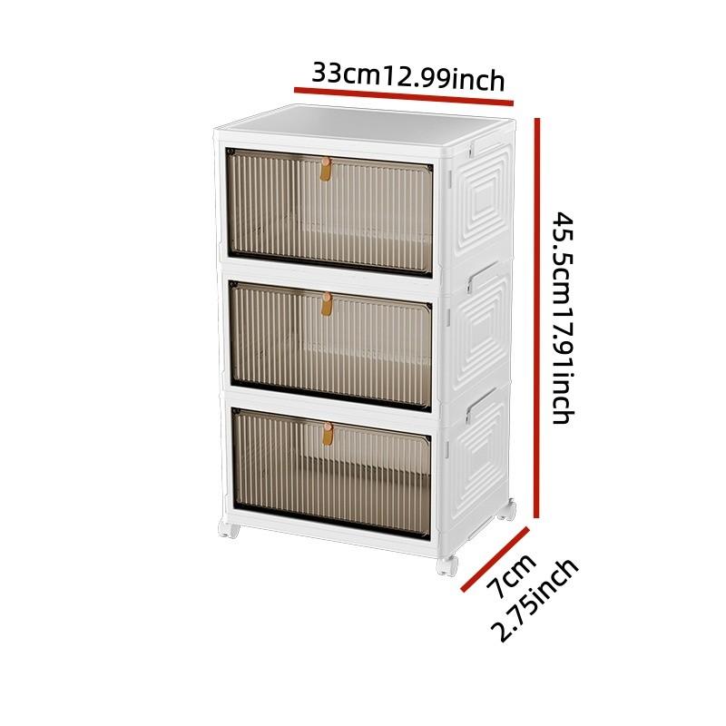 Stackable Plastic Durable Storage Cabinet, Foldable Shoe Rack Rolling Wardrobe Organizer Box with Cover and Locking Wheels, Home Living Room Office Dorm (3 Layers)
