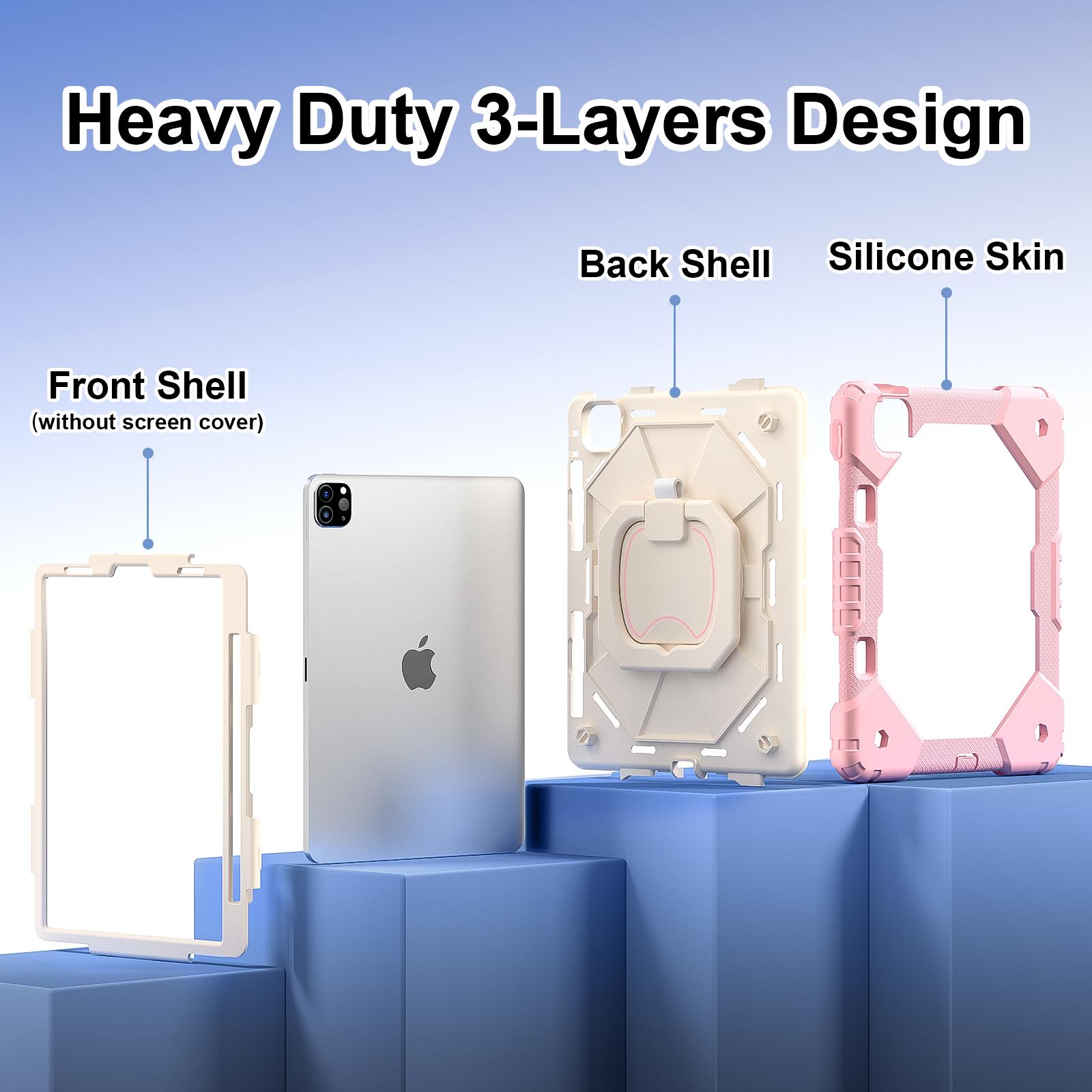 Case for iPad Pro (M5) 2025 11 inch Tablet Protective Cover, iPad Accessories, Compatible with iPad (A16) 11th/10th/iPad Air M4 2026/iPad Mini - Military Shockproof Cover with 360° Rotating Stand & Pencil Slot - Kids/Adults Friendly - Rose Gold