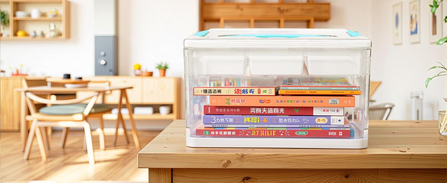 24QT Clear Plastic Craft Organizers and Storage, Art Supply Organizer with Removable Tray and Dividers, Craft Supplies Organizer with Handle, Arts and Crafts Bin for Sewing, Coloring Book, Crayon