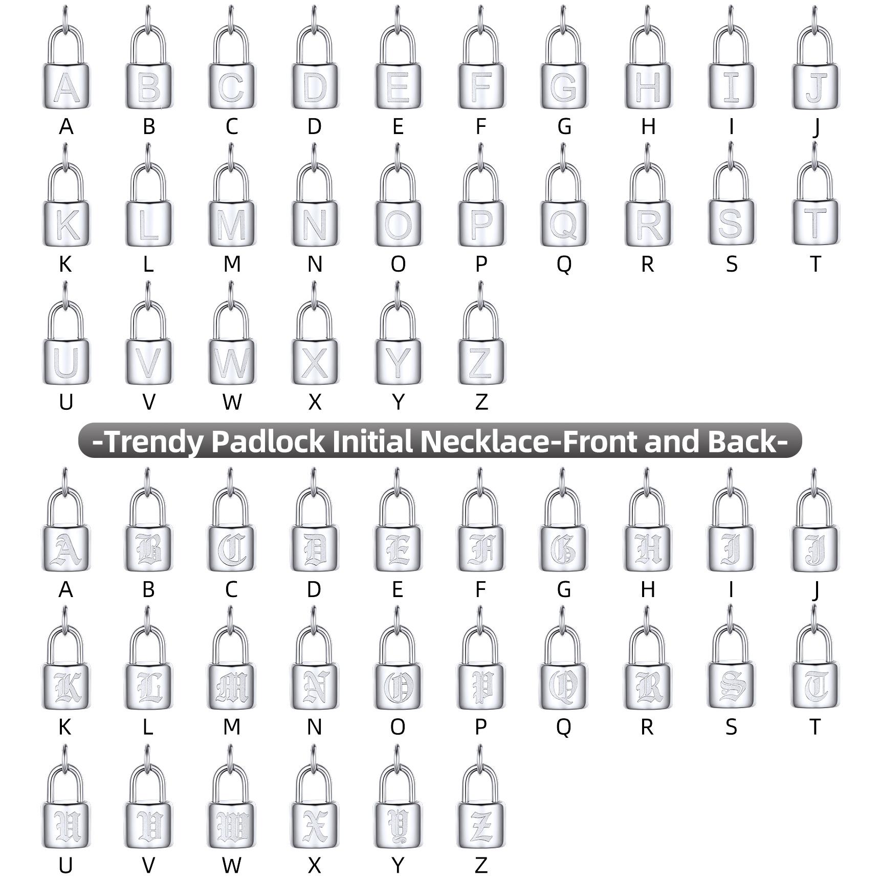 FindChic Dainty Initial Lock Necklaces 26 Letters A-Z Golden Two-layers Padlock Pendant Paperclip Chain Necklace Set For Women Men