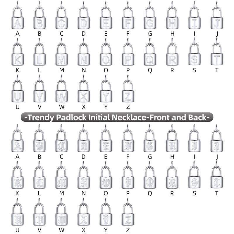 FindChic Dainty Initial Lock Necklaces 26 Letters A-Z Golden Two-layers Padlock Pendant Paperclip Chain Necklace Set For Women Men