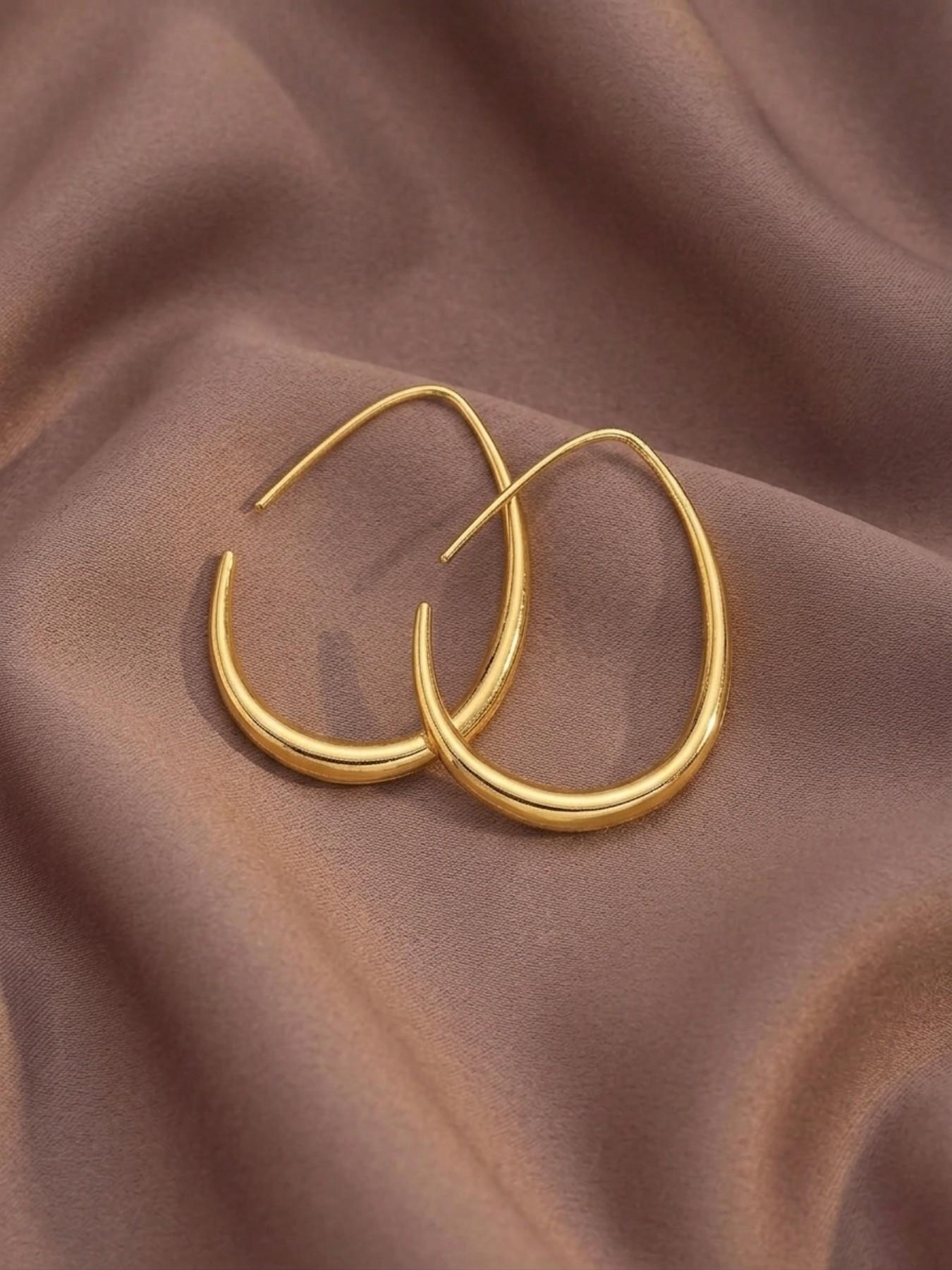 Lightweight Teardrop Hoop Earrings for Women, Large Oval Pull Through Hoops, High Polished Statement Jewelry Gift