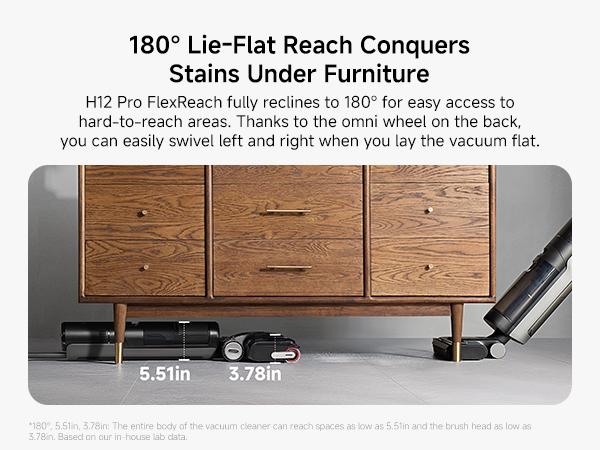 DREAME H12 Pro FlexReach Vacuum Mop, Wet Dry Vacuum Cleaner, 0 Tangle Cordless Vacuum Mop All-in-One for Hard Floors, 180° Lie-Flat Floor Cleaner Machine with 194°F Hot Self-Cleaning, 50Mins Runtime