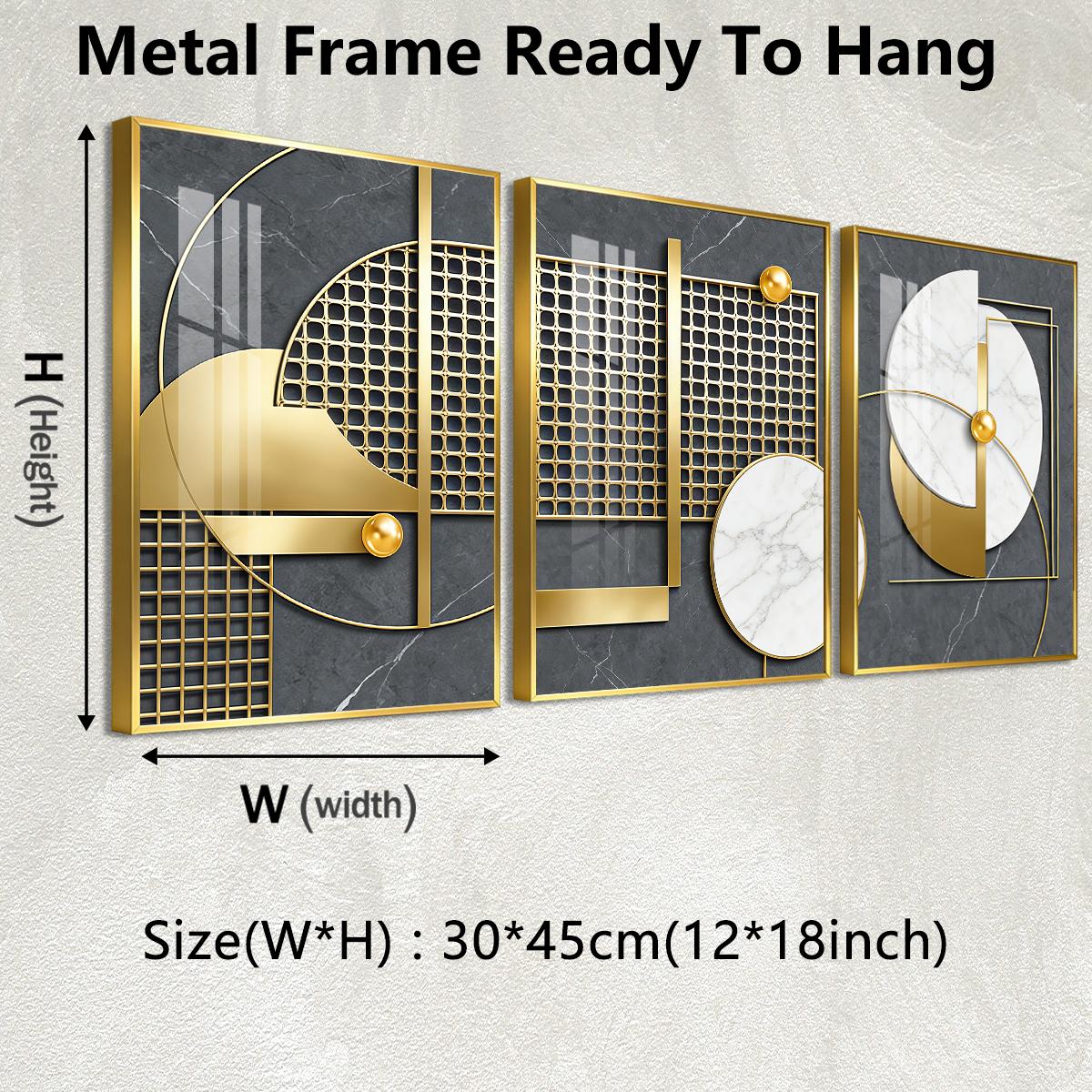 3 Counts Aluminum Alloy Framed Painting, Geometric Gold And Marble Abstract Art, Home Decoration For Living Room, Bedroom, Office, Restaurant, Hallway Wall Decor, Odorless Print Artwork, Luxury Perfect Gift For Friends And Family