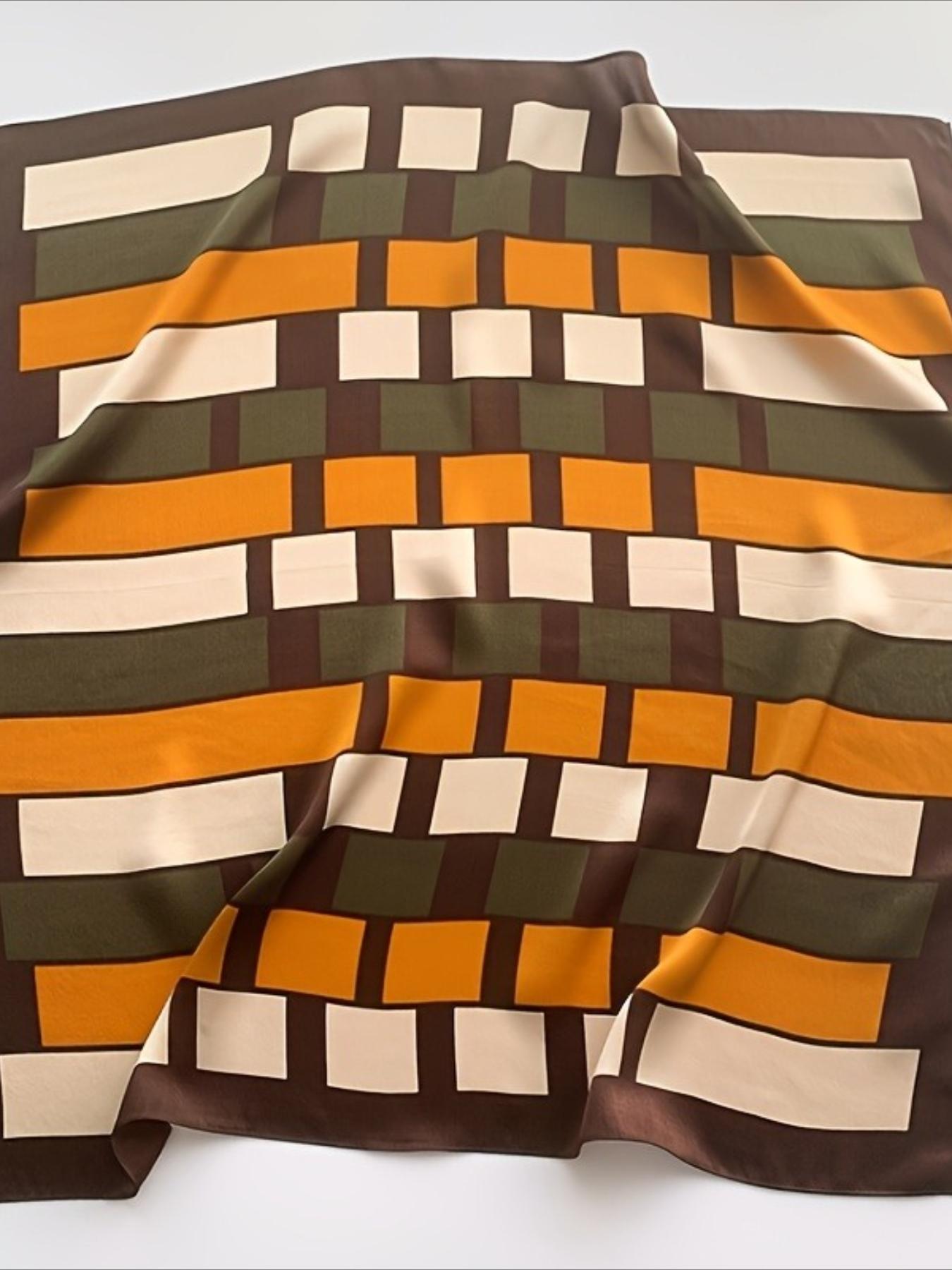 1pc color matching plaid pattern square scarf, Boho style scarf, silky feel, light and breathable, multi-functional use, headscarf, shawl, headband, available in spring, summer and autumn, suitable for beach parties, daily travel