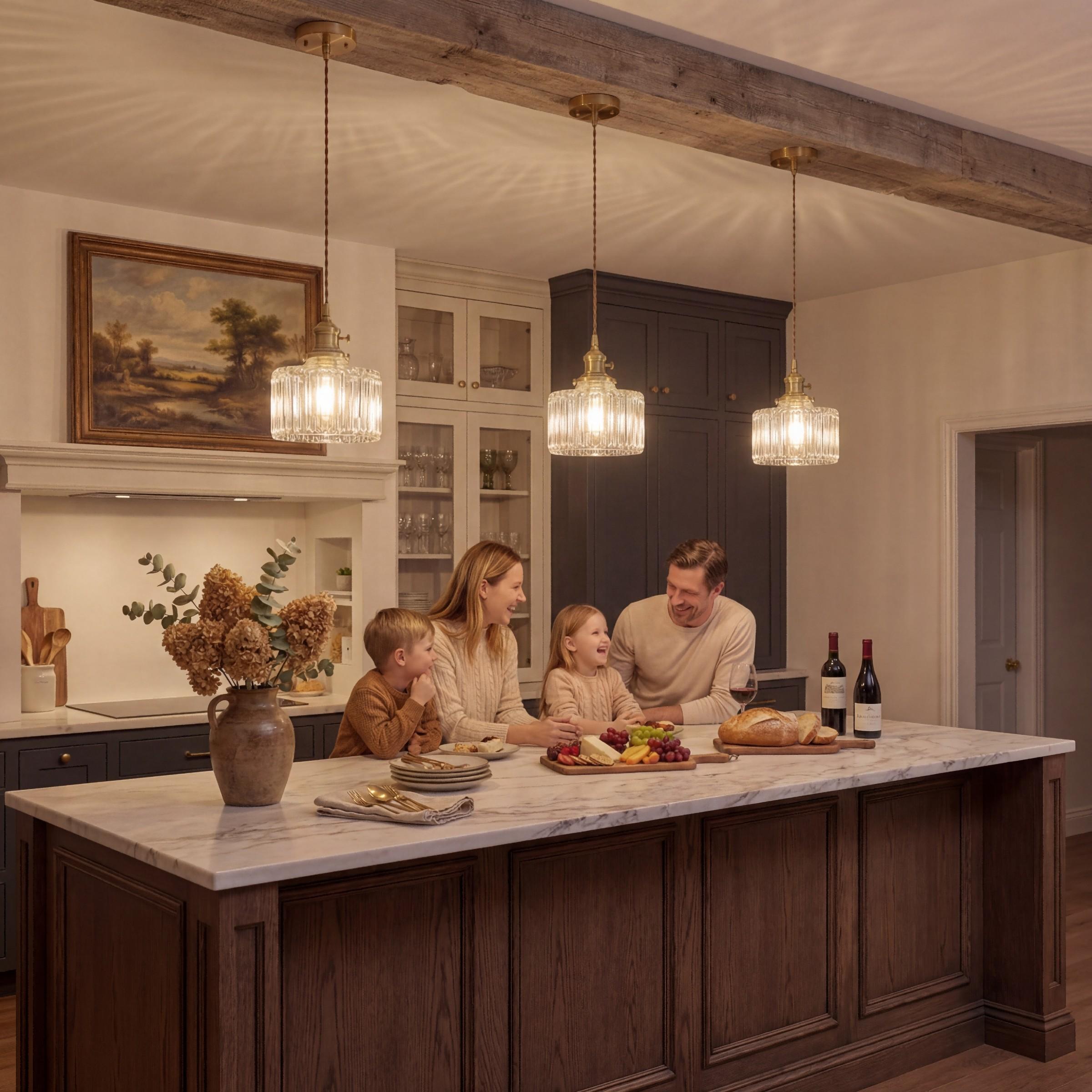 1pc Crystal Chandelier, Modern Adjustable Height Hanging Bedside Lamp, Farmhouse Glass Shade, Suitable for Dining Room Bedroom Kitchen Bar(E27x1 Base, Not Included)