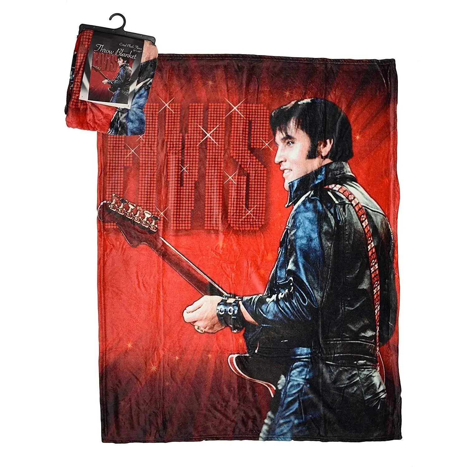 Elvis Presley Guitar Performance Red Gradient Background Flannel Throw Blanket Vintage Rock Legend Art Soft Warm Nostalgic Music Fan Sofa Bedroom Decor Gift