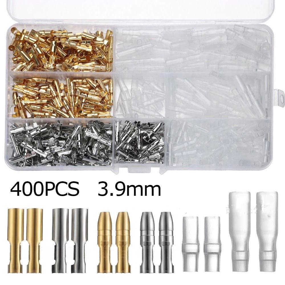 400PCS 3.9mm cable joint switch cable connection terminal shovel terminal connector crimping terminal with transparent insulation sleeve widely used in motorcycles, automobiles, ships, engineering and repair, etc