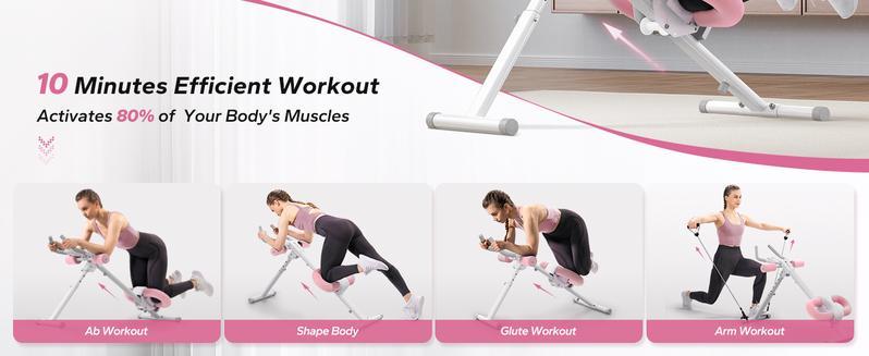 【Christmas gift】MERACH Foldable Ab workout equipment,   Portable Ab Roller with LCD Monitor for Home,  No Knee Pain, Compact & High-Efficiency, Full Body Shaper for Arms, Legs & Buttocks,  Adjustable Foldable Ab Machine with Knee Support