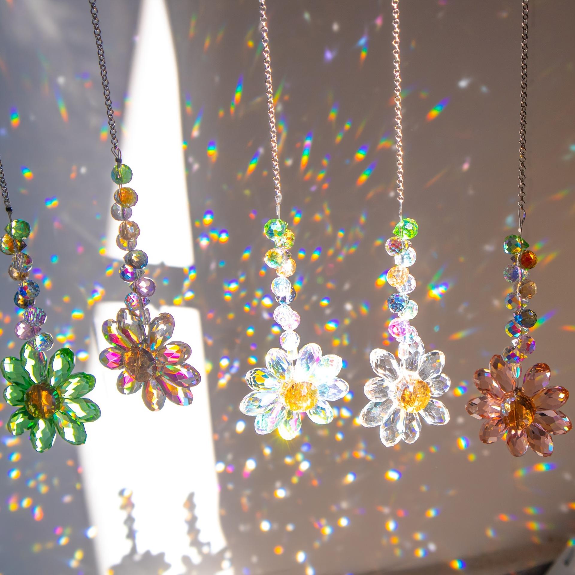 Hangable Sunflower Crystal Suncatcher - 6-Color Rainbow Maker Prism Hanging Decor, Window Light Catcher, Aesthetic Home Garden Ornament Gift