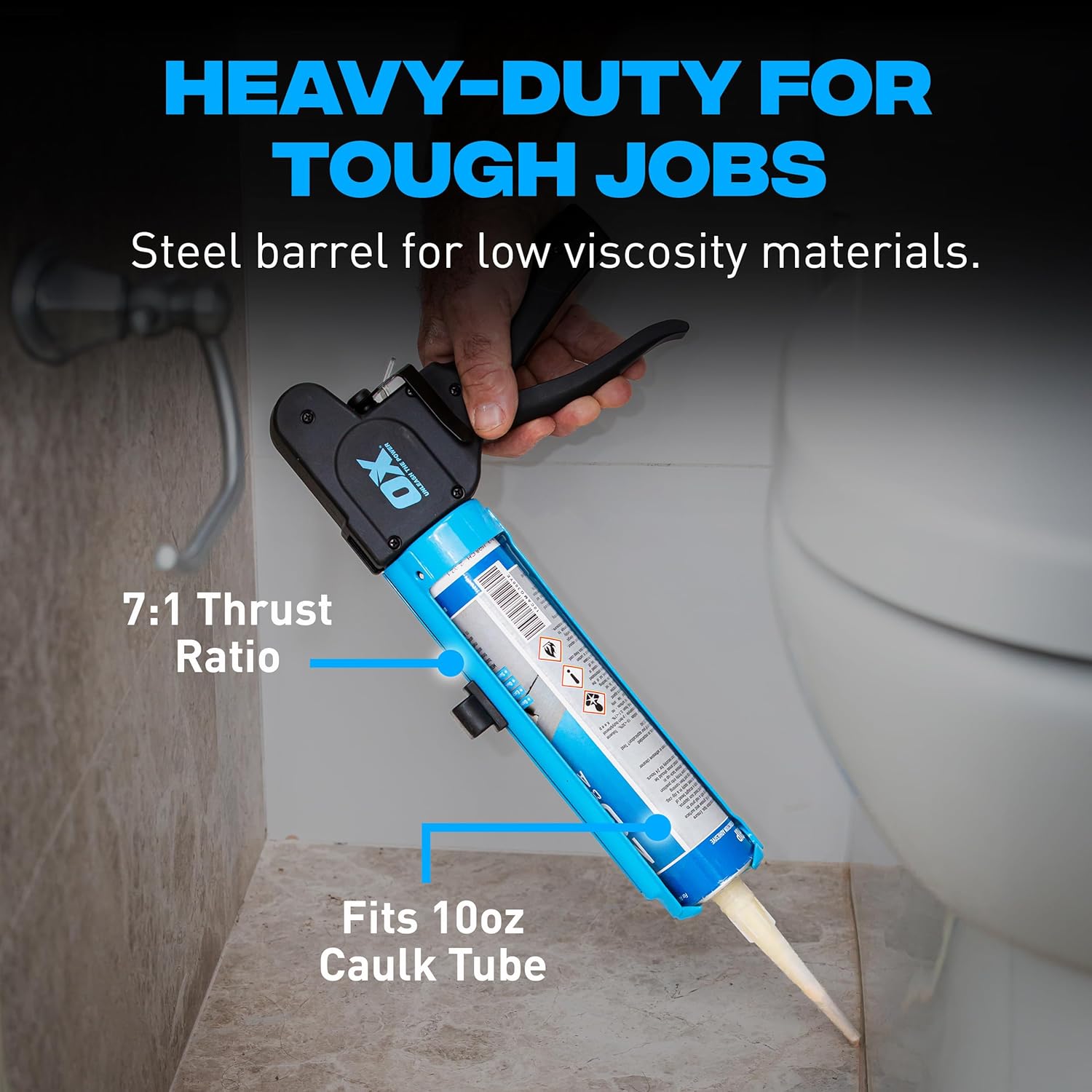 Pro Compact Caulk  - 10 oz Rodless Manual Caulking  Tool - 7:1 Thrust Ratio Designed for Tight Spaces, Includes Belt Clip - Pistola De Silicona