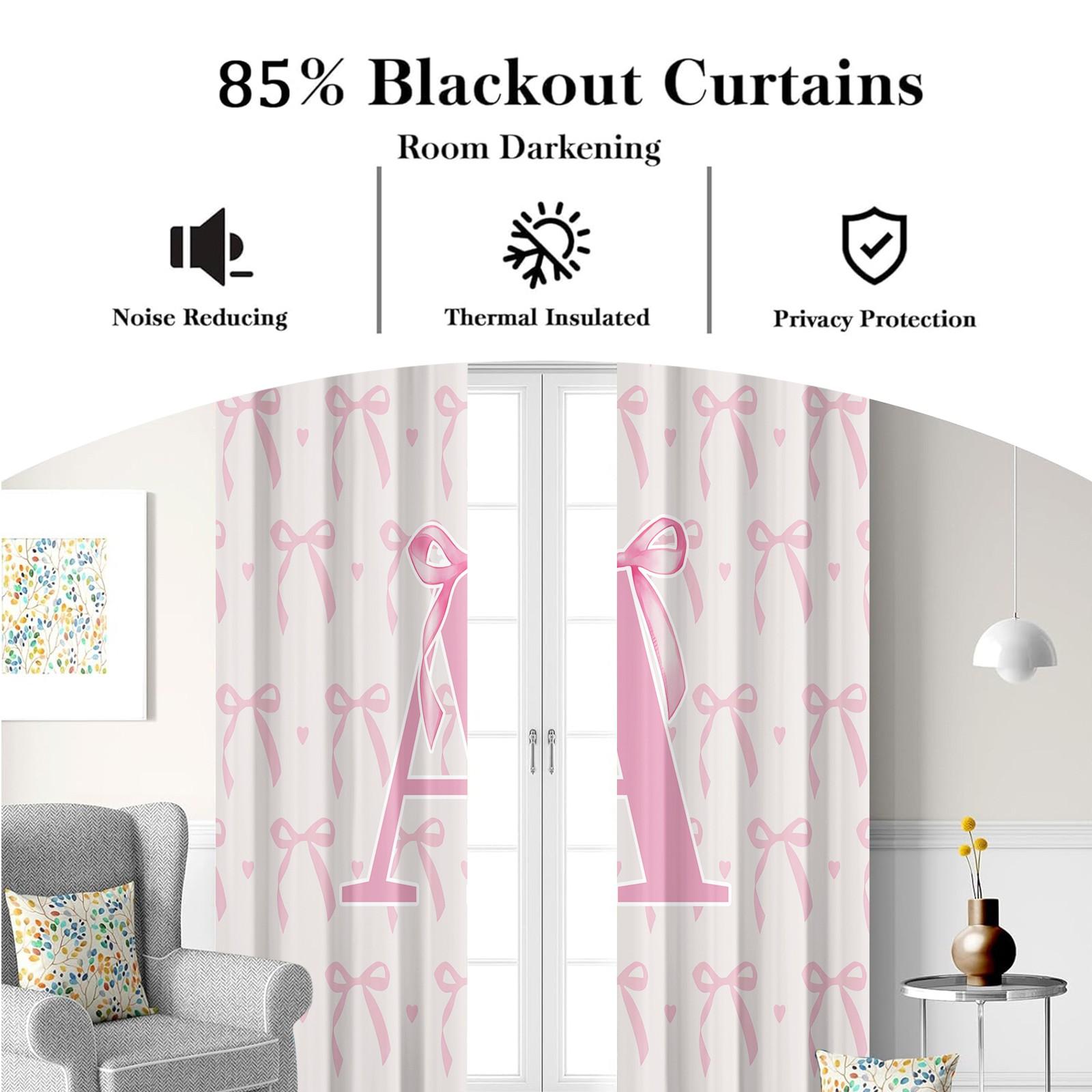 2Pcs Letter Printed Curtains, Pink Princess Style Home Decor, Soft Polyester Fabric, Blackout and Heat Insulation, with Metal Grommets, Ideal for Girls' Bedroom, Dorm and Living Room, Aesthetic Girly Decoration