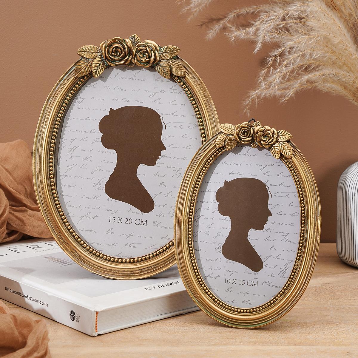 Modern Creative Resin Oval Rose Frame, Simple Home Desktop Decor, Photo Frame for Bedroom Office Study Desk