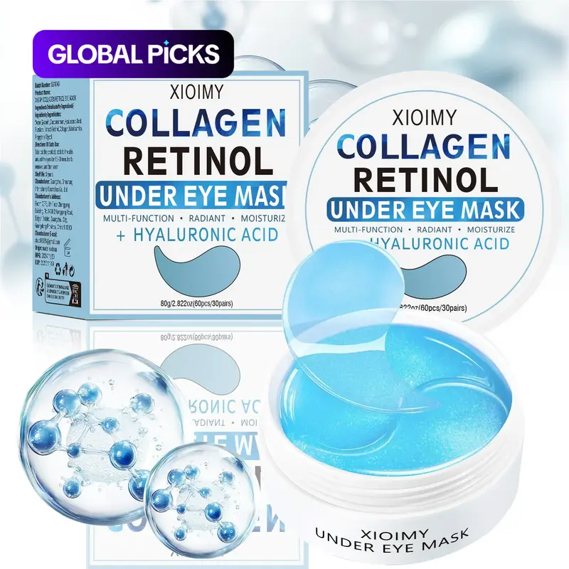 60pcs/box Collagen & Retinol Hydrogel Under-Eye Patches, Hydrating Eye Patches, Intensive Hydration & Firming, Skin Softening Eye Care, Fine Line Reduction #GLOBAL PICKS