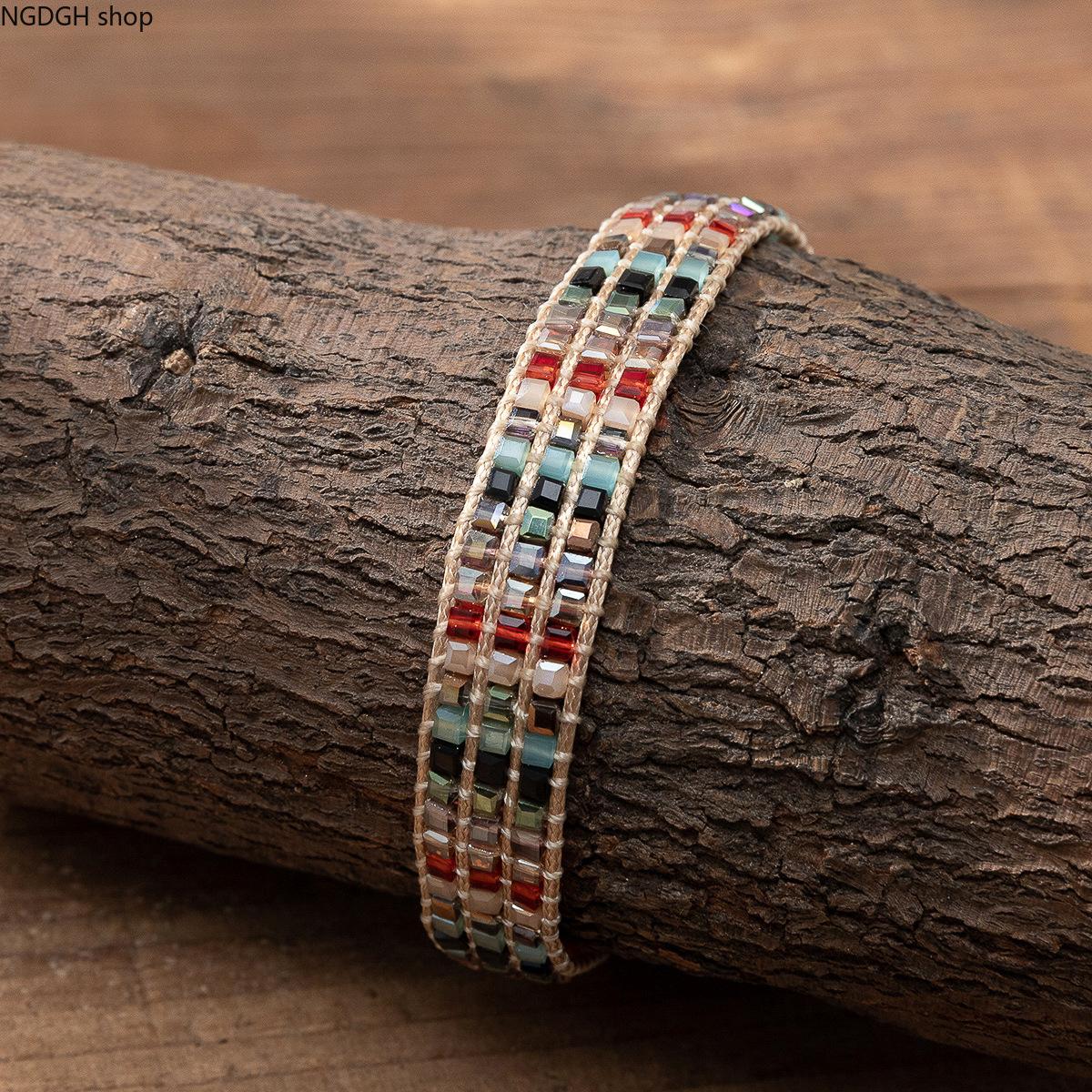 Trendy Ethnic Woven Bead Bracelet - Elegant Multi Color Tribal Seed Bead Adjustable Bracelet with Boho Pattern, Delicate Handcrafted Lightweight Accessory, Perfect for Everyday Summer Travel Festival & Spiritual Boho Chic Looks