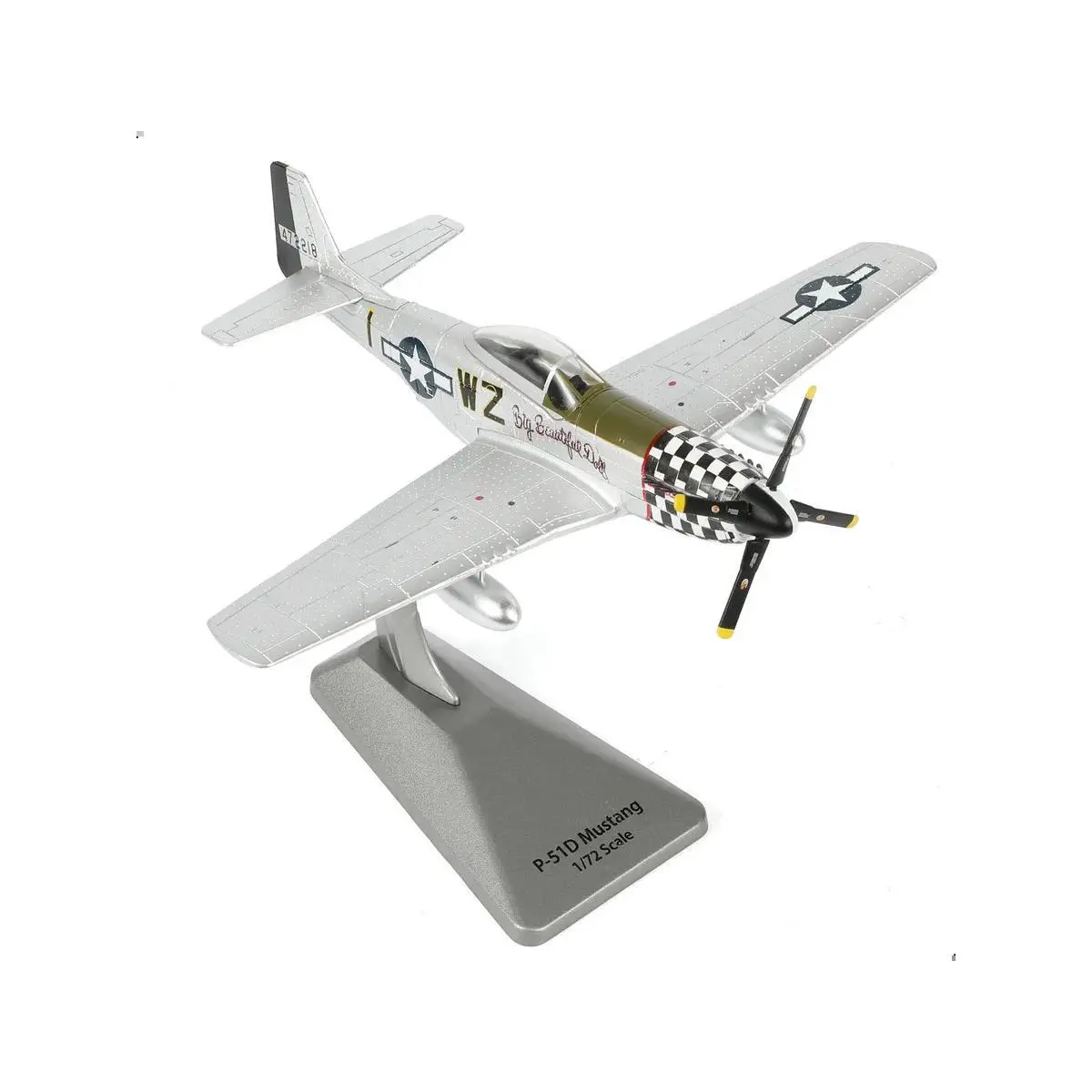1/72 Scale WWII P-51D Mustang Metal Airplane Diecast Replica - Zinc Alloy Collectible Model, Meticulous Details, Baked Enamel Paint Livery, Spinnable Propeller, Display Stand Included
