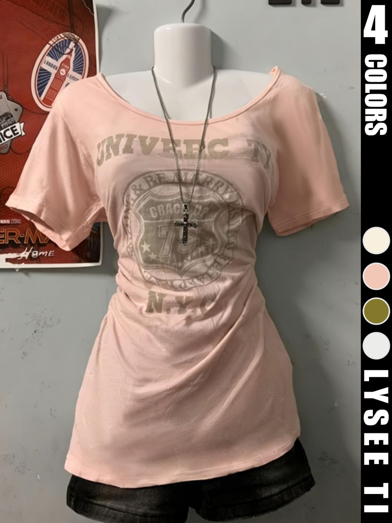 Fashionable Casual Women's Letter and Number Printed Loose Comfortable Round Neck T-Shirt, Ideal for Relaxed Daily